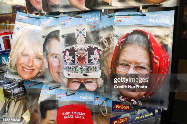 Paper masks of the Royal Family are sold in London, United Kingdom on 11 December, 2019.