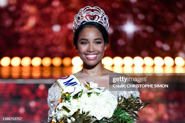 Newly elected Miss France 2020 Miss Guadeloupe Clemence Botino poses at the end of the Miss France 2020 beauty contest in Marseille, on December 14,...