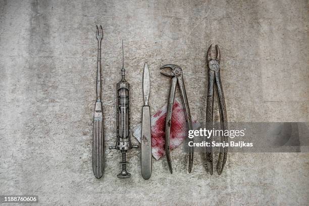old medical instruments - surgical equipment stock-fotos und bilder