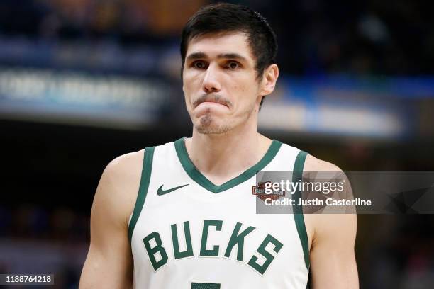 Ersan Ilyasova of the Milwaukee Bucks on the court in the game against the Indiana Pacers at Bankers Life Fieldhouse on November 16, 2019 in...