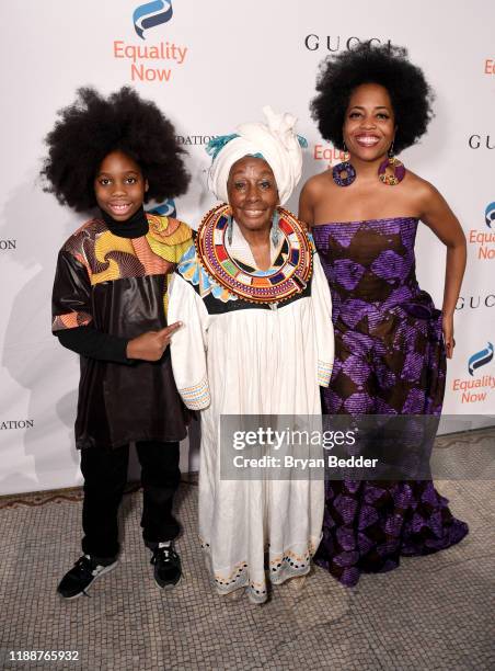 Raif-Henok Emmanuel Kendrick, Vinie Burrows and Rhonda Ross Kendrick attend the annual Make Equality Reality Gala hosted by Equality Now on November...