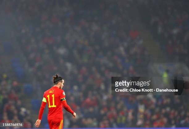 Gareth Bale of Wales during the UEFA Euro 2020 qualifier between Wales and Hungary so at Cardiff City Stadium on November 19, 2019 in Cardiff, Wales.