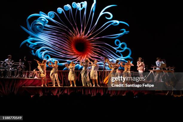 Bjork performs onstage during her Cornucopia" tour at The O2 Arena on November 19, 2019 in London, England.