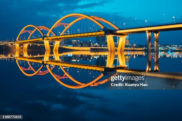 bridge in night - footbridge stock pictures, royalty-free photos & images