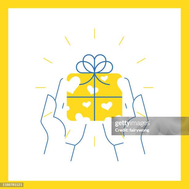 gift box in hands - hands opening box stock illustrations