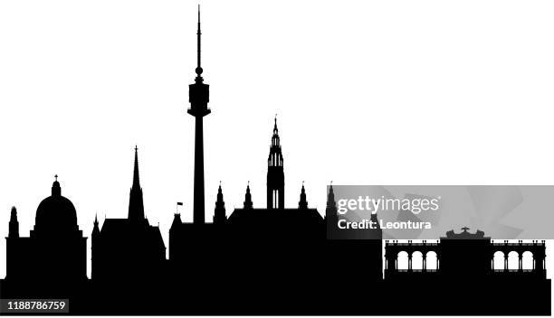 vienna skyline (all buildings are complete and moveable) - vienna city hall stock illustrations