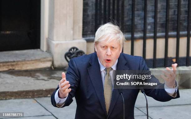 British Prime Minister, Boris Johnson speaks to the media after his victory in the general election outside number 10 Downing Street.