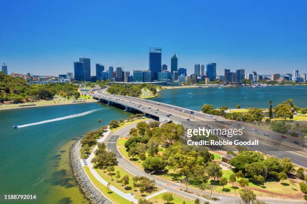 aerial view of perth, western australia - perth landmarks stock pictures, royalty-free photos & images