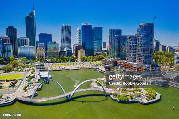 aerial view of elizabeth quay waterfront, perth - western australia - perth australia fotografías e imágenes de stock