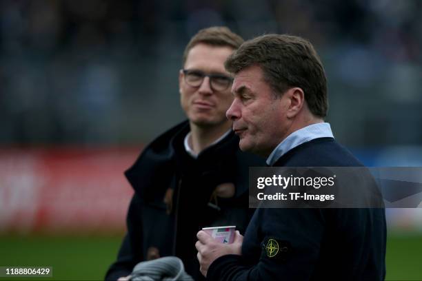 Head coach Dieter Hecking of Hamburger SV looks on prior to the Second Bundesliga match between SV Sandhausen and Hamburger SV at BWT-Stadion am...