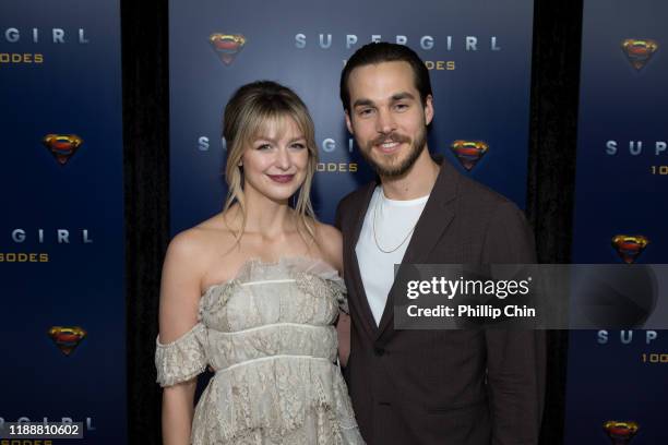 Supergirl star Melissa Benoist and actor Chris Wood attend the red carpet for the shows 100th episode celebration at the Fairmont Pacific Rim Hotel...