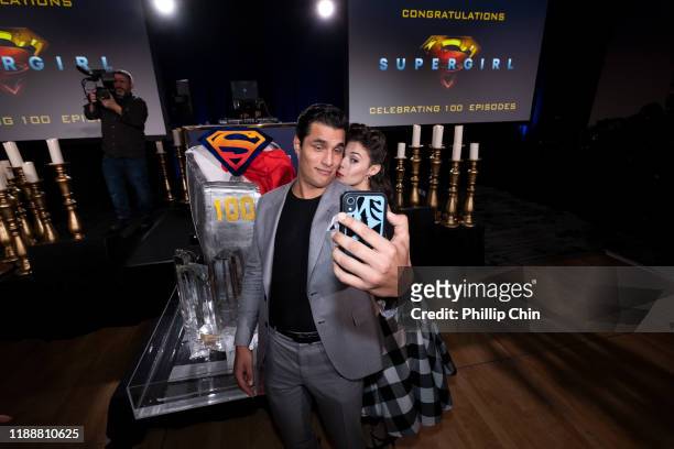 Supergirl series regular actors Staz Nair and Nicole Maines attend the shows 100th episode celebration at the Fairmont Pacific Rim Hotel on December...