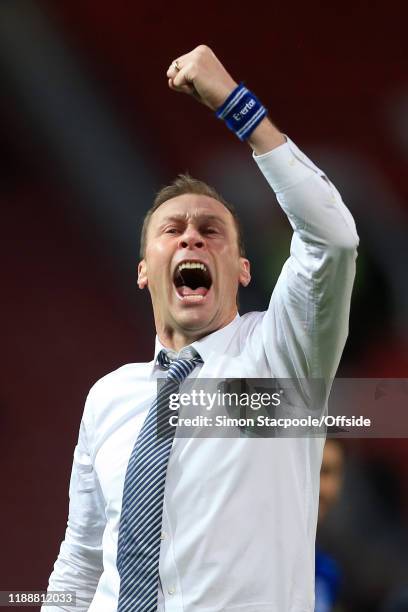 Everton caretaker manager Duncan Ferguson celebrates after the Premier League match between Manchester United and Everton FC at Old Trafford on...