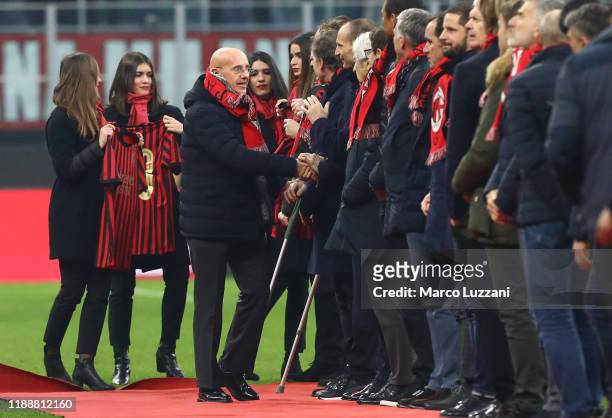 Arrigo Sacchi attends the Serie A match between AC Milan and US Sassuolo at Stadio Giuseppe Meazza on December 15, 2019 in Milan, Italy.
