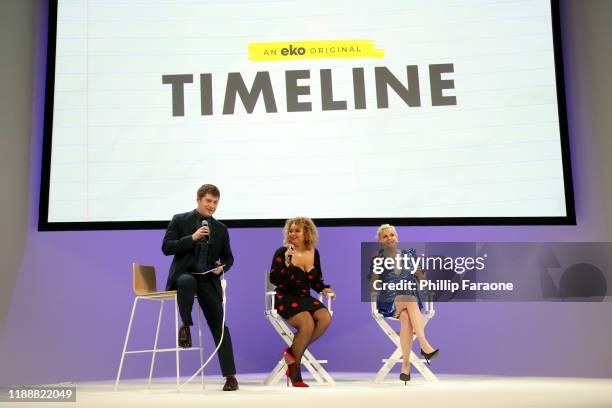 Neal Dusedau, Rachel Crow, and Kimmy Gatewood speak onstage during eko Fall Fiction Slate premiere 2019 at Goya Studios on November 19, 2019 in...