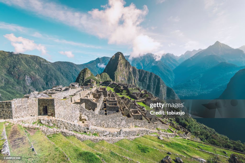 The Incan Machu Picchu Inca Ruins In The Andes Mountains High-Res Stock Photo ...