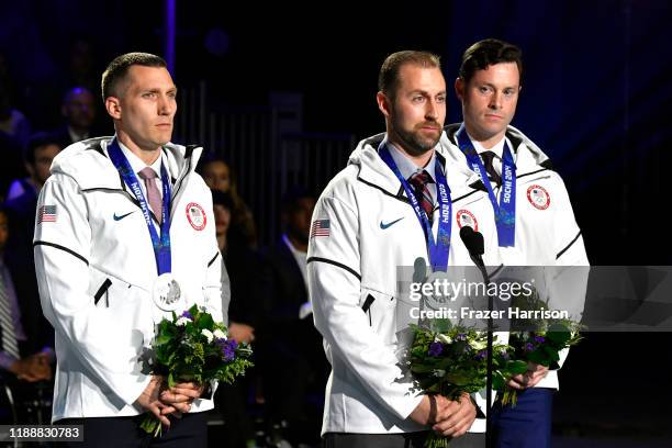 Christopher Fogt, Curtis Tomasevicz, and Steven Langton speak onstage during the 2019 Team USA Awards at Universal Studios Hollywood on November 19,...
