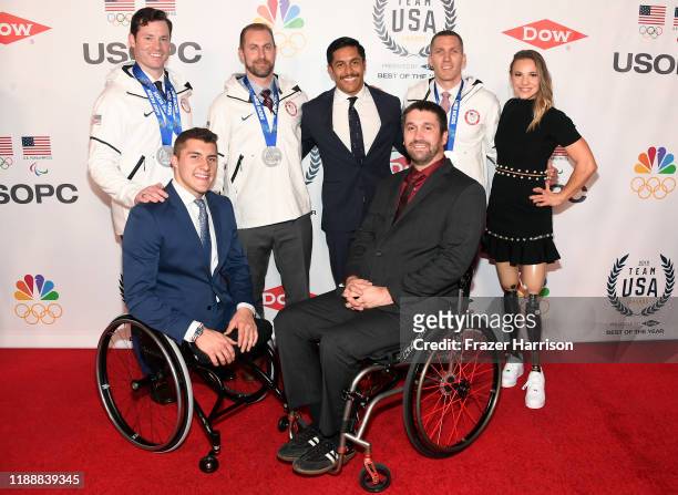 Steven Langton, Brody Roybal, Curtis Tomasevicz, Rico Roman, Ben Thompson, Christopher Fogt, and Oksana Masters attend the 2019 Team USA Awards at...
