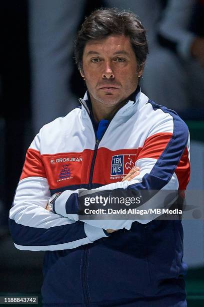 Sebastien Grosjean captain of France looks on during Day two of the 2019 Davis Cup at La Caja Magica on November 19, 2019 in Madrid, Spain.