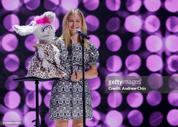 Singer Darci Lynne performs on stage during 'WE Day Vancouver' at Rogers Arena on November 19, 2019 in Vancouver, Canada.