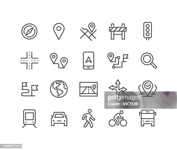 navigation icons set - classic line series - trail marker stock illustrations