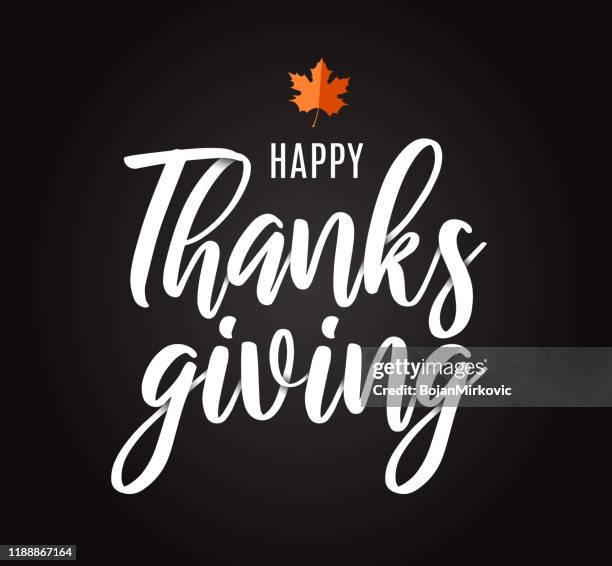 ilustraciones, imágenes clip art, dibujos animados e iconos de stock de carta de carta de acción de gracias sobre fondo negro con hoja. vector - happy thanksgiving card