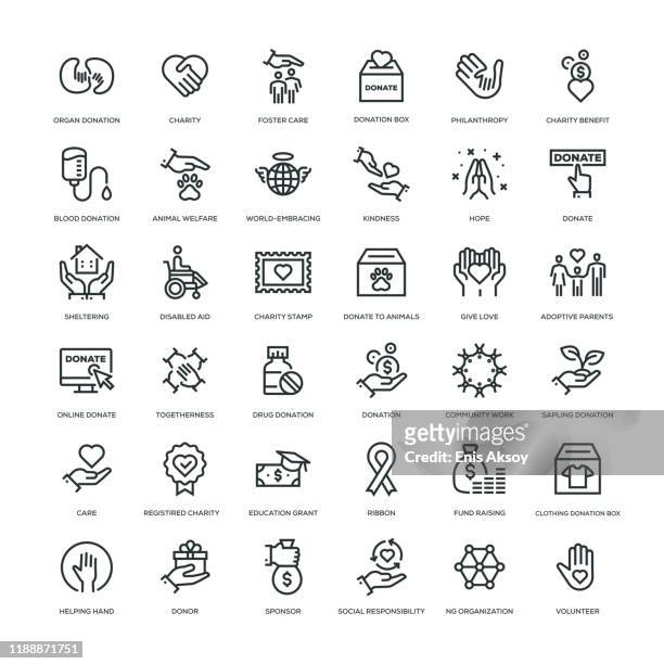 charity and donation icon set - aids activism stock illustrations