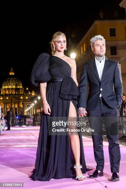 Chiara Ferragni and Fedez attend the premiere of the movie "Chiara Ferragni - Unposted" at the Auditorium della Conciliazione on November 19, 2019 in...
