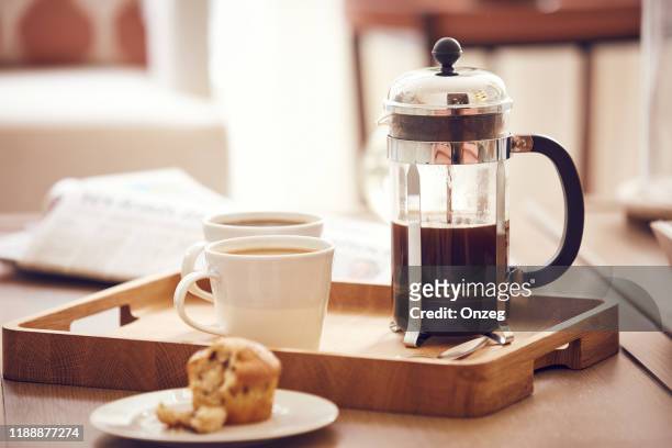 morning breakfast - coffee plunger stock pictures, royalty-free photos & images