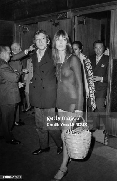 Serge Gainsbourg et Jane Birkin à la 1ère du film 'Slogan' à Paris le 28 aout 1969, France.