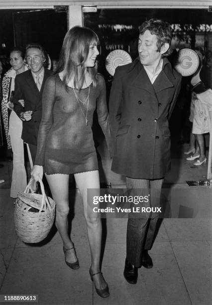 Serge Gainsbourg et Jane Birkin à la 1ère du film 'Slogan' à Paris le 28 aout 1969, France.