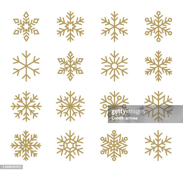 ilustraciones, imágenes clip art, dibujos animados e iconos de stock de juego de copos de nieve. conjunto de iconos de línea. - snowflake