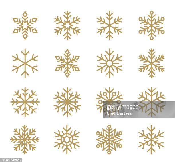 ilustrações de stock, clip art, desenhos animados e ícones de set of snowflakes. line icons set. - snowflake shape