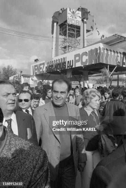 Georges Marchais et sa femme Liliane à la Fête de l'Humanité à Paris le 8 septembre 1974, France.