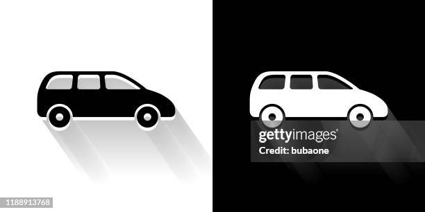 minivan black and white icon with long shadow - van white background stock illustrations