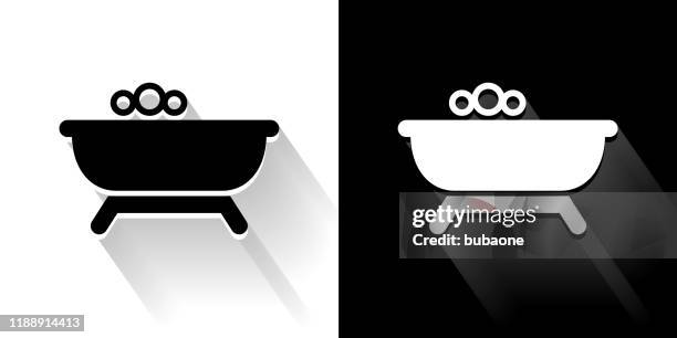 bubble bath black and white icon with long shadow - soap bubble white background stock illustrations