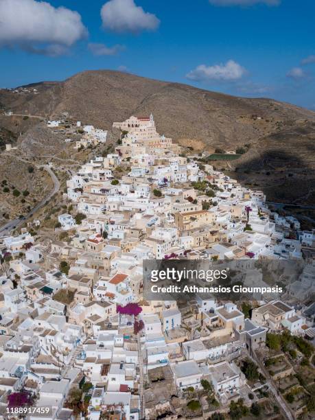 Aerial view of Ano Syros on November 06, 2019 in Syros, Greece.