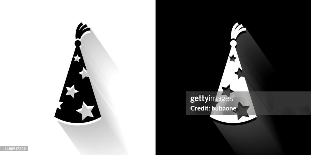 Wizard Hat Black and White Icon with Long Shadow