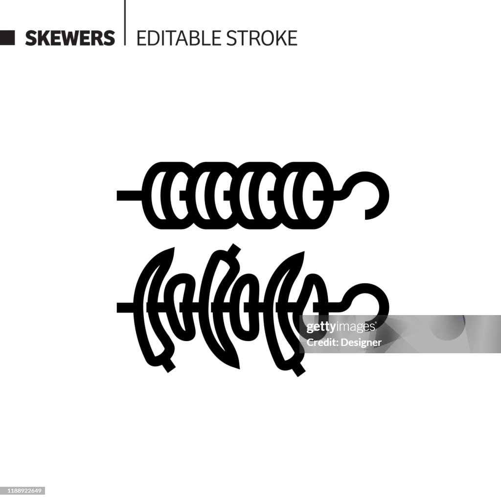 Skewers Line Icon, Outline Vector Symbol Illustration. Pixel Perfect, Editable Stroke.