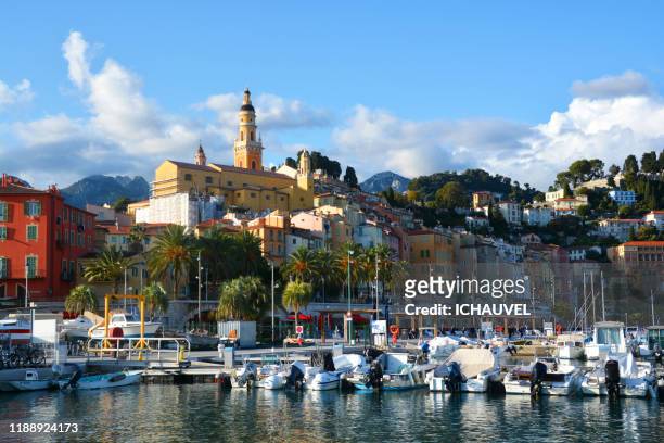view of old menton france - southern rock stock pictures, royalty-free photos & images