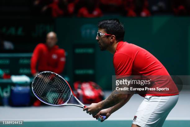 Janko Tipsarevic of Serbia in action during his doubles match played with Viktor Troicki of Serbia against Ben McLachlan and Yasutaka Uchiyama of...