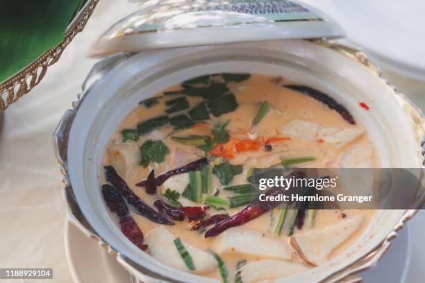 thai food, tom yum kung is spicy, delicious, consisting of various spices, is the food culture of thailand. - tom yum suppe stock-fotos und bilder