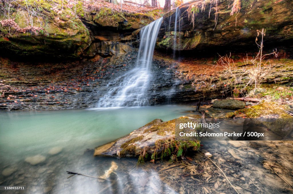 Scenic landscape with waterfall, Leitchfield, Kentucky, USA