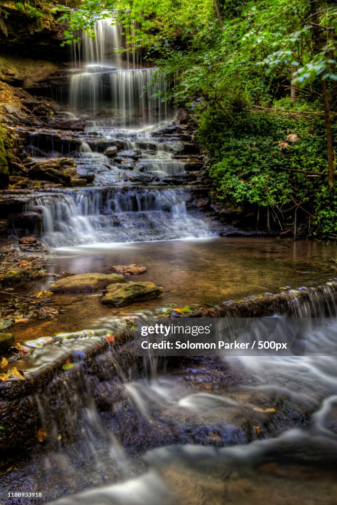 Scenic view of waterfall, Â West Milton, Ohio, USA