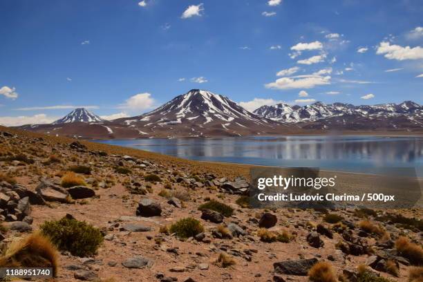 lake in mountain landscape, san pedro de atacama, chile - san pedro de atacama bildbanksfoton och bilder