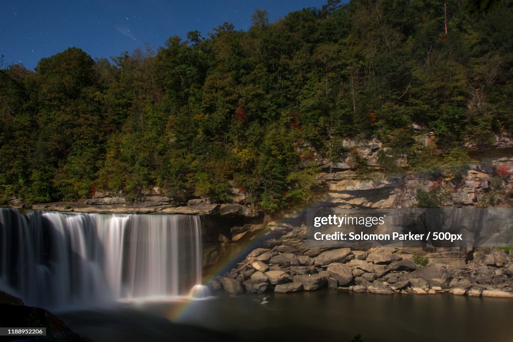 Landscape with Cumberland Falls and rainbow, Kentucky, USA