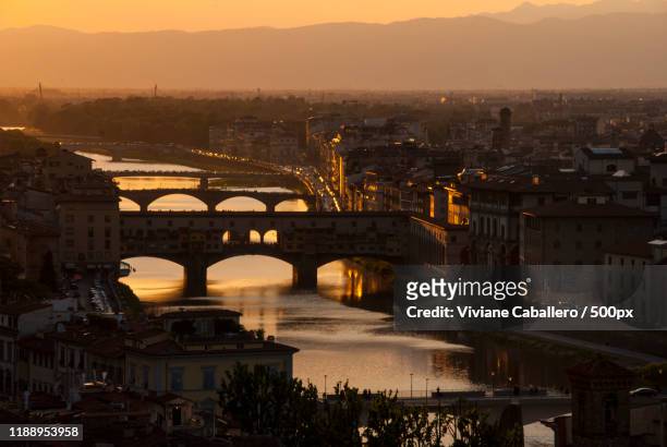 high angle view on arch bridges over river joining city districts - viviane caballero bildbanksfoton och bilder