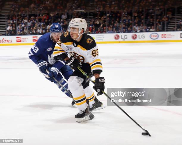 Brad Marchand of the Boston Bruins skates against the Toronto Maple Leafs at the Scotiabank Arena on November 15, 2019 in Toronto, Ontario, Canada.