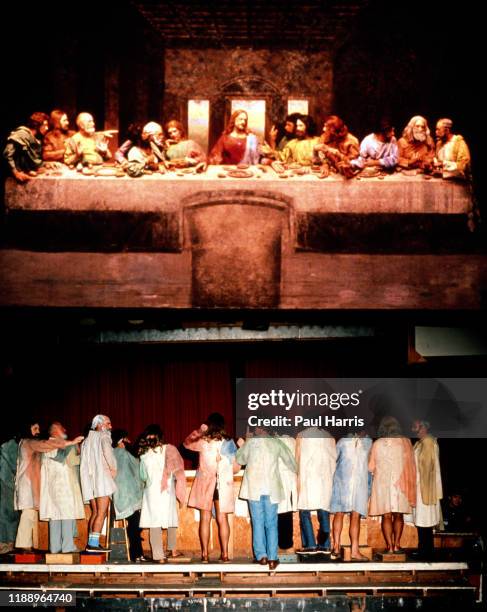Rare back and front view of the recreation of the Leonardo da Vinci painting of the Last Supper at the Pageant of the Masters in Laguna Beach where...