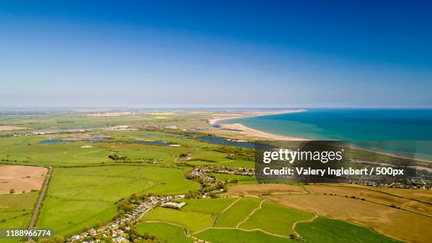 aerial photography of camber and rye harbour - convex stock pictures, royalty-free photos & images